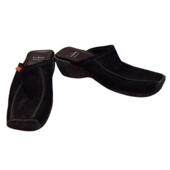 Luichiny Size 40 US 9 - 9.5 Womens Black Suede Slip-On Mules Low Wedge Heel - Picture 1 of 8